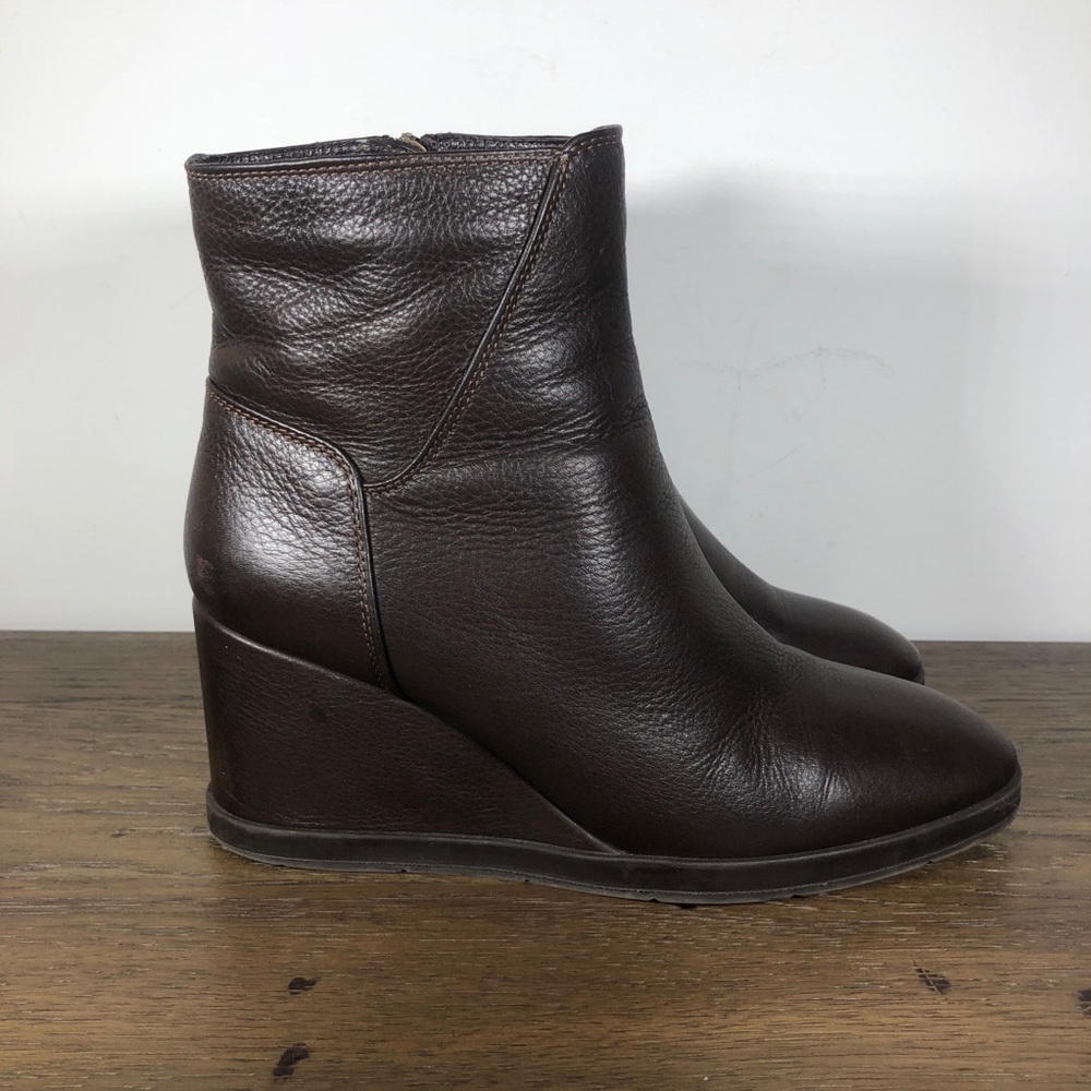 Aquatalia Brown Leather Judy Wedge Heel Booties Size 8